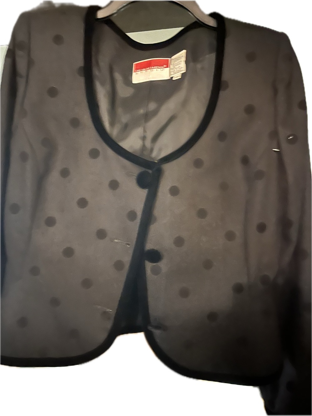 Vintage Oscar de la Renta Black Sheer Polka Dot Crop Jacket